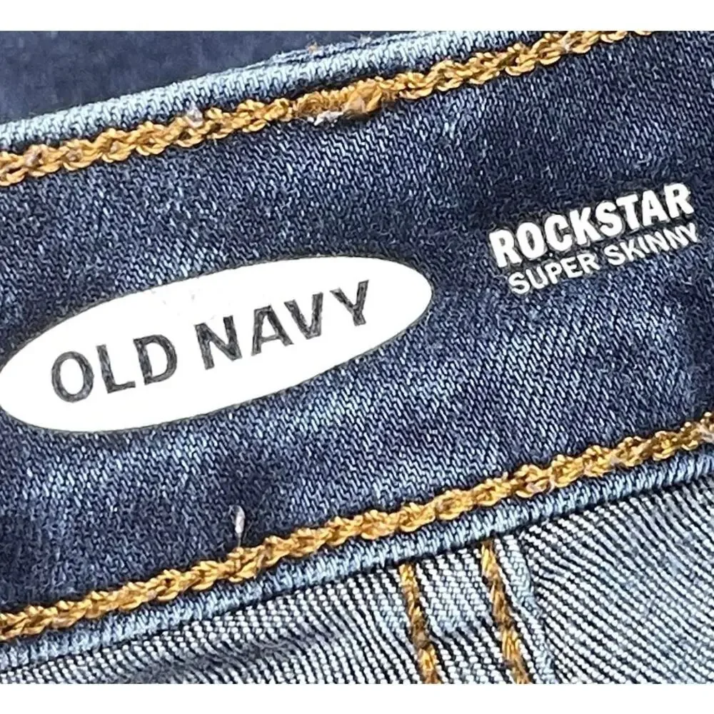 Old Navy Women Rockstar Super Skinny Jeans Size 4 Dark Blue Denim Cotton Blend